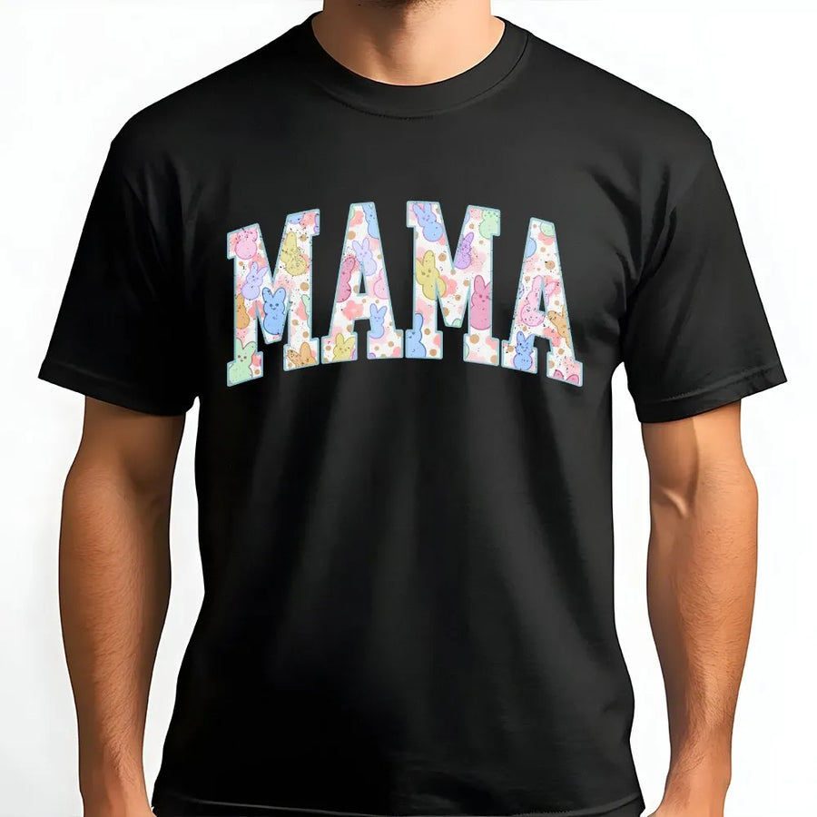 Mama Easter T-Shirt | Pastel Bunny Pattern Text Design | Premium Soft Cotton Blend | Cute Spring Holiday Gift For Mom