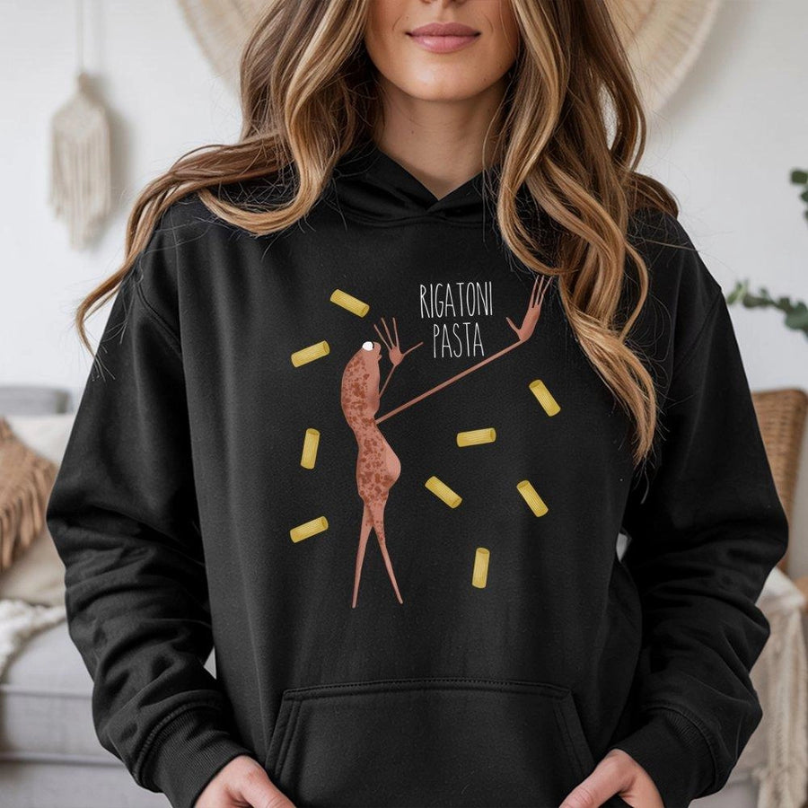 Rigatoni Pasta Worm Hoodie | Funny Food Meme Graphic Sweatshirt | Premium Cotton Blend | Gift For Foodies And Gen Z Humor Fans