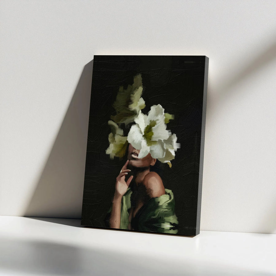 Black Woman Floral Art Canvas Print | Abstract Flower Head Portrait | Premium Thick Gallery Wrap | Modern Afrocentric Home Decor Gift