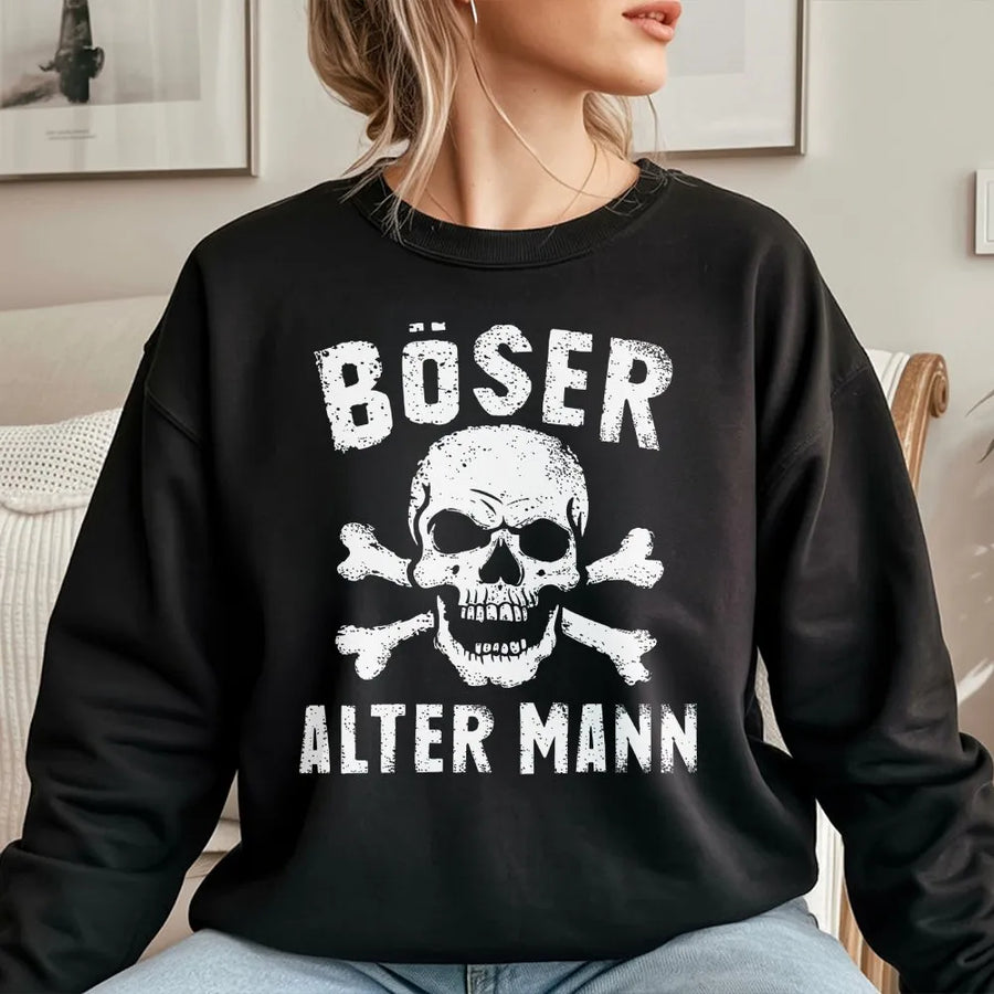 Böser Alter Mann Sweatshirt | Vintage Totenkopf Grafik & Spruch | Premium Baumwoll-Mix | Lustiges Geschenk für Papa & Opa