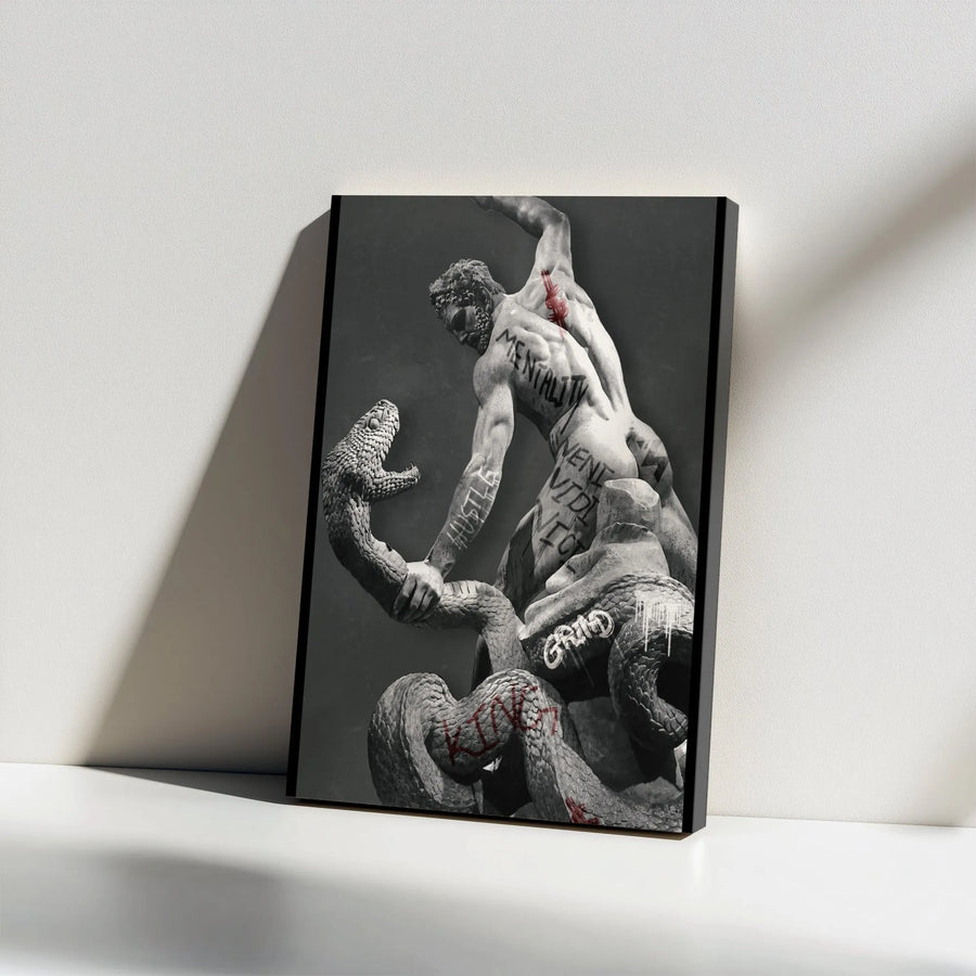 Greek Statue Canvas Wall Art | Hustle Mentality Graffiti Print | 1.25 Inch Premium Gallery Wrap | Motivational Office Decor for Men