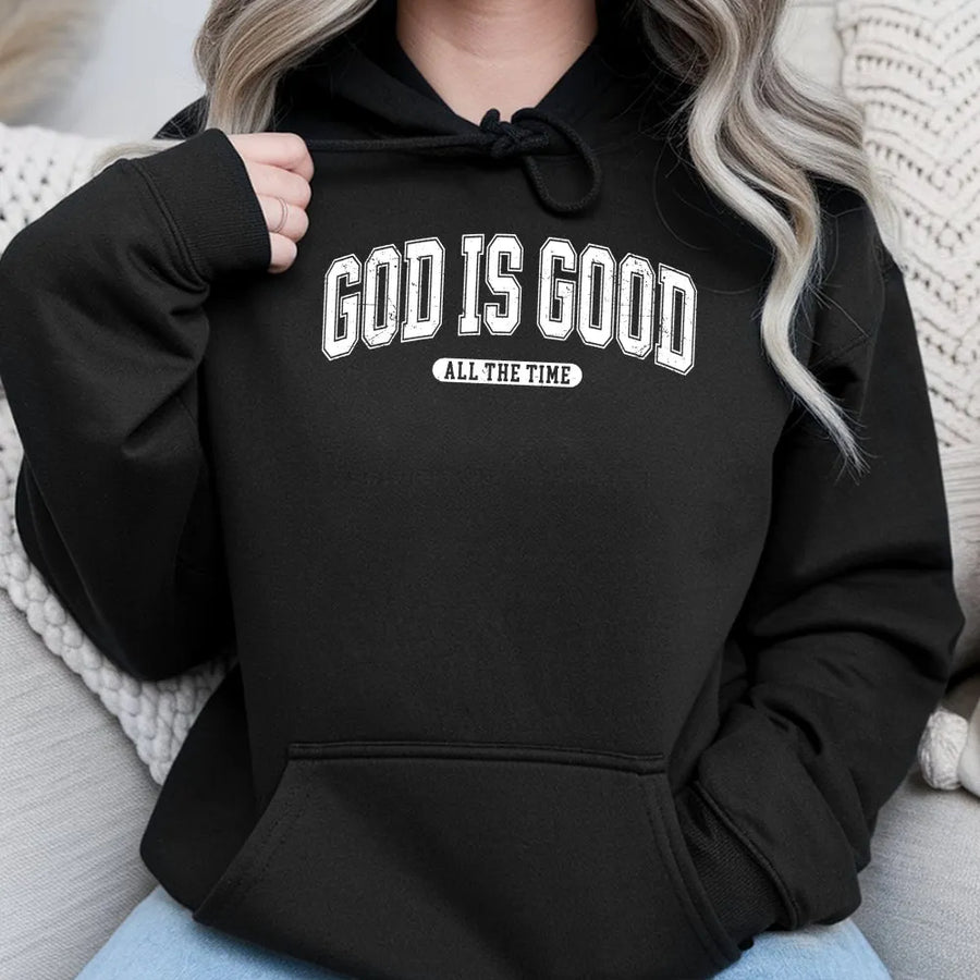 God Is Good Hoodie | Retro Christian Sweatshirt with Varsity Design | Soft Cotton Blend | Faith Based Gift for Men & Women