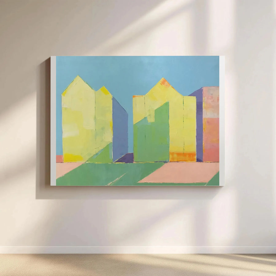 Abstract Cityscape Wall Art | Minimalist Pastel Architecture | Premium Gallery Wrap Canvas | Modern Home & Office Decor Gift