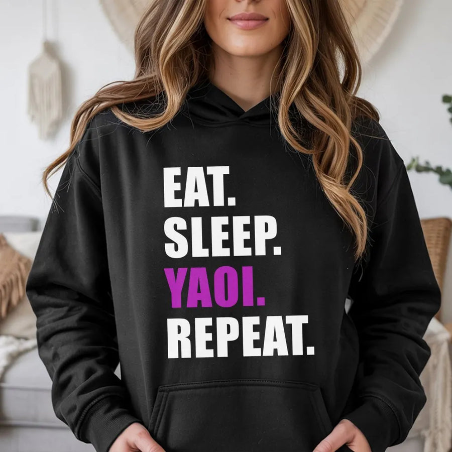 Eat Sleep Yaoi Repeat Hoodie | Funny Anime Manga Graphic Print | Premium Soft Cotton Blend | Otaku Aesthetic Gift for Anime Lovers