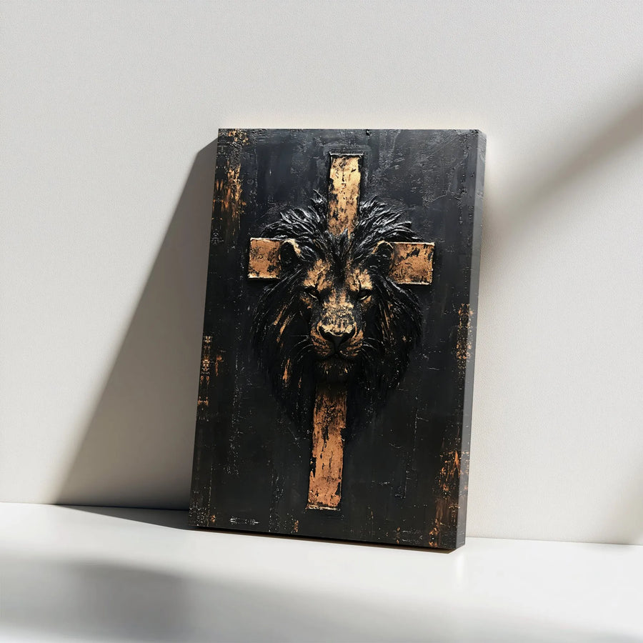 Lion of Judah Canvas Wall Art | Christian Cross Religious Decor | 1.25-Inch Gallery Wrap Print | Spiritual Gift for Home or Office