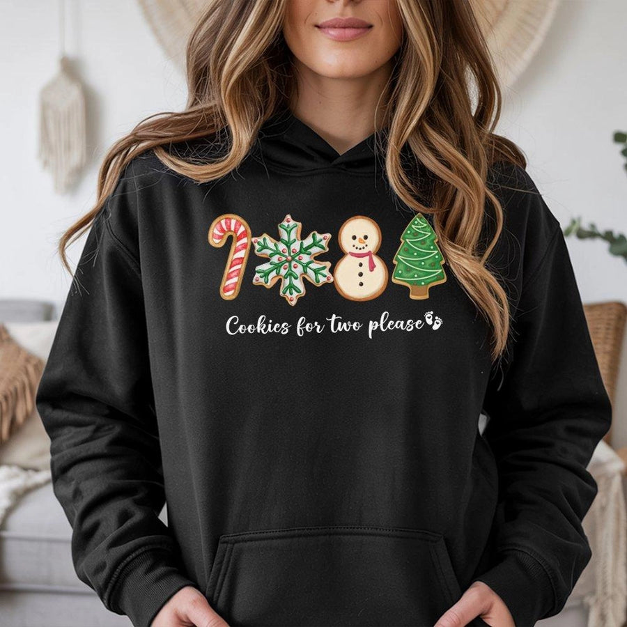 Cookies For Two Please Pregnancy Hoodie | Gingerbread Christmas Announcement | Premium Cotton-Polyester Blend | Cute Holiday Gift For Expecting Moms