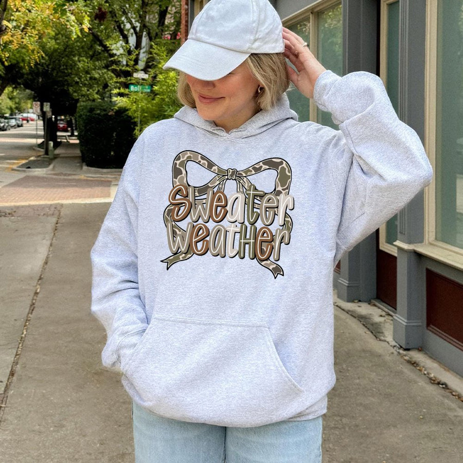Sweater Weather Hoodie | Camo Coquette Bow Graphic | Premium Cotton Blend | Trendy Fall Aesthetic Gift For Her