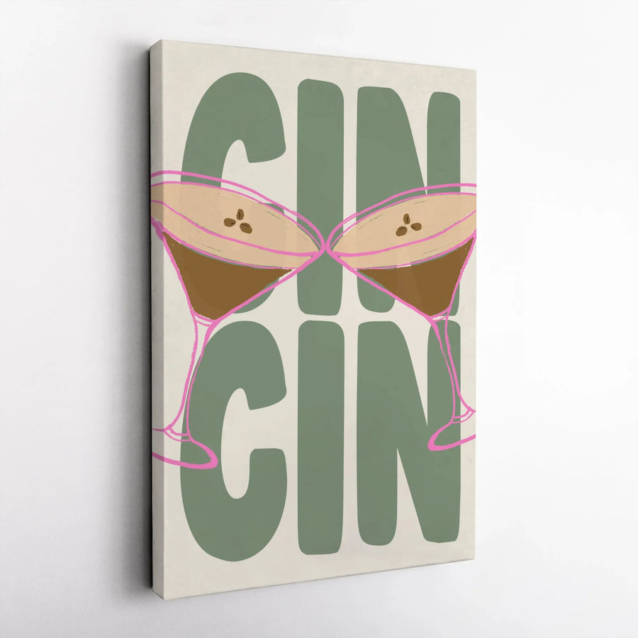 Espresso Martini Wall Art | Cin Cin Cocktail Toast Canvas Print | Modern Bar Decor | Aesthetic Kitchen & Dining Wall Decor