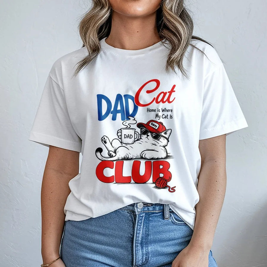 Cat Dad Club T-Shirt | Funny Double Sided Graphic Print | 100% Breathable Cotton | Premium Gift for Cat Lovers and Fathers