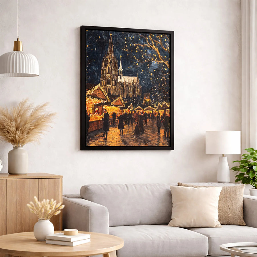 Cologne Cathedral Christmas Market Canvas Art | Impressionist Winter Holiday Print | Premium Gallery Wrap Wall Decor | German Festive Travel Gift