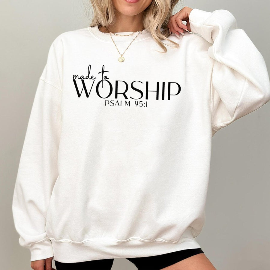 Made To Worship Sweatshirt | Psalm 95:1 Christian Bible Verse | Premium Cotton Blend Crewneck | Religious Gift for Men and Women