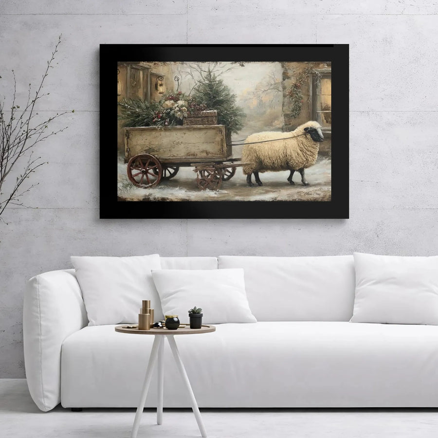 Winter Sheep Wall Art | Farmhouse Christmas Decor | Premium Gallery Wrapped Canvas | Rustic Holiday Gift for Farm Lovers