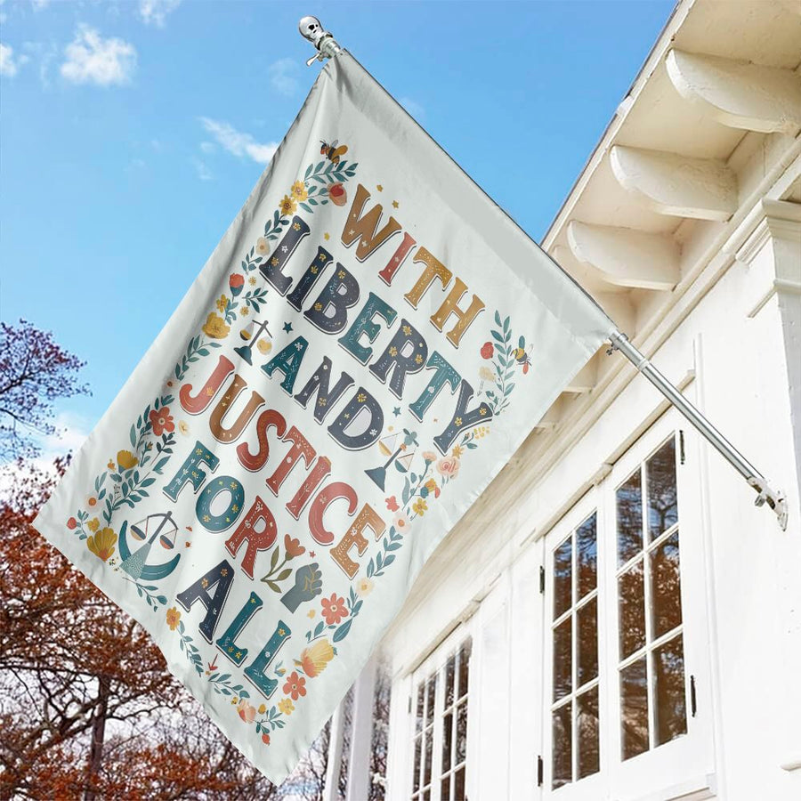 With Liberty And Justice For All Flag | Floral Social Justice Garden Decor | Durable Weather-Resistant Polyester | Patriotic Equality House Gift