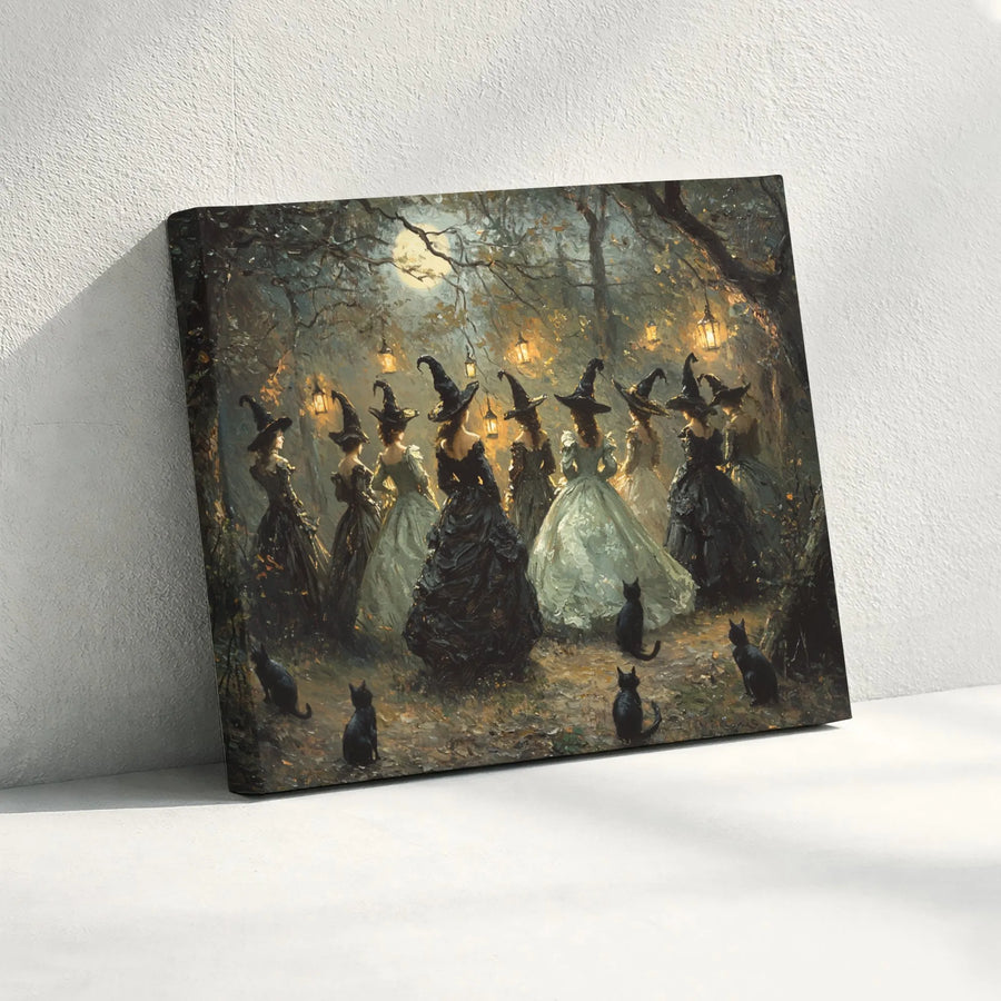 Witches Coven Canvas Wall Art | Moonlit Forest Gothic Decor | Premium Fade-Resistant Print | Spooky Halloween Home Gift for Witchy Lovers