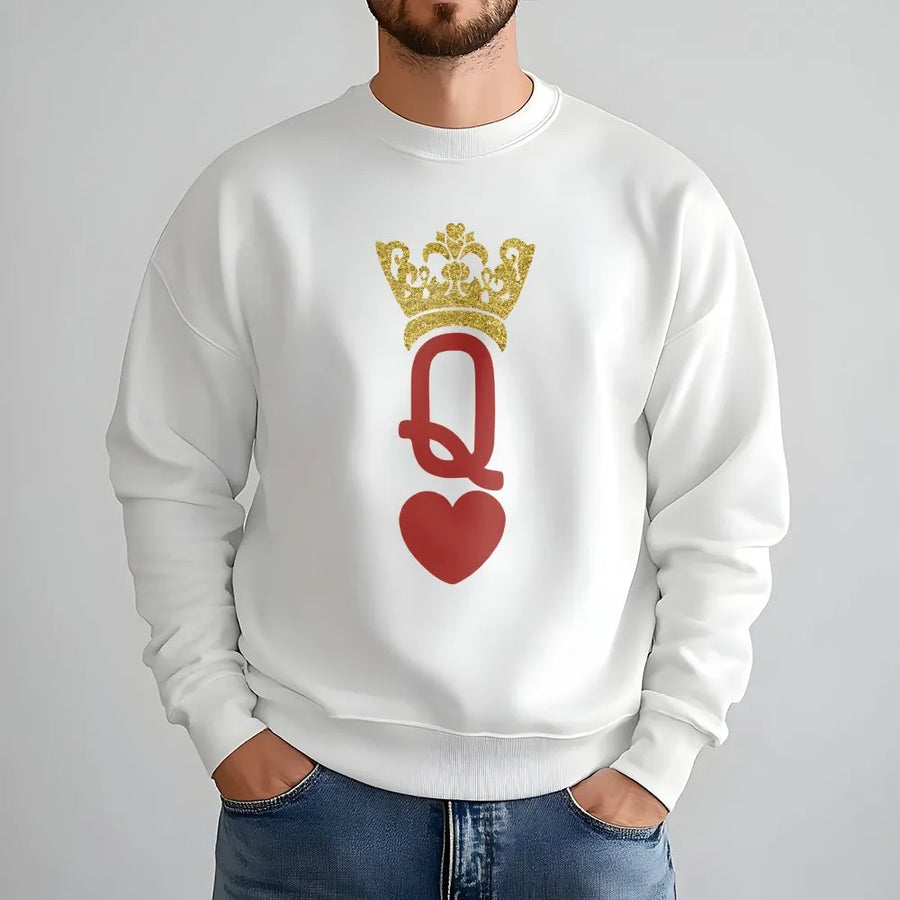 Queen of Hearts Sweatshirt | Playing Card Graphic with Gold Glitter Print | Soft Cotton Blend | Valentine's Day Gift for Her