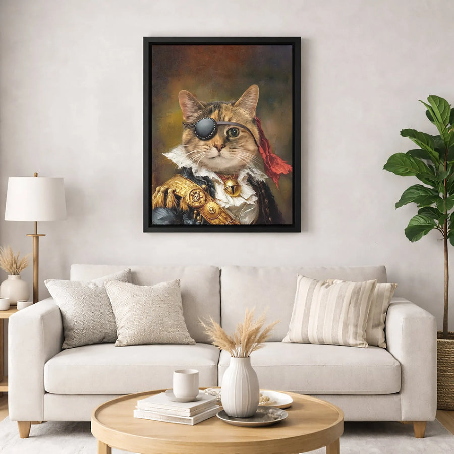 Pirate Cat Canvas Wall Art | Renaissance Style Animal Portrait | Premium Fade-Resistant Print | Unique Gift for Cat Lovers & Pet Owners