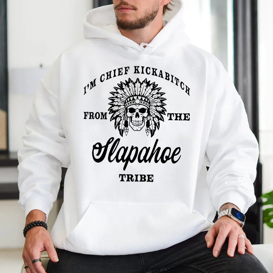 Funny Offensive Hoodie | Skull with Headdress Graphic Pullover | Soft Cotton Blend Sweatshirt | Adult Humor Sarcastic Gag Gift