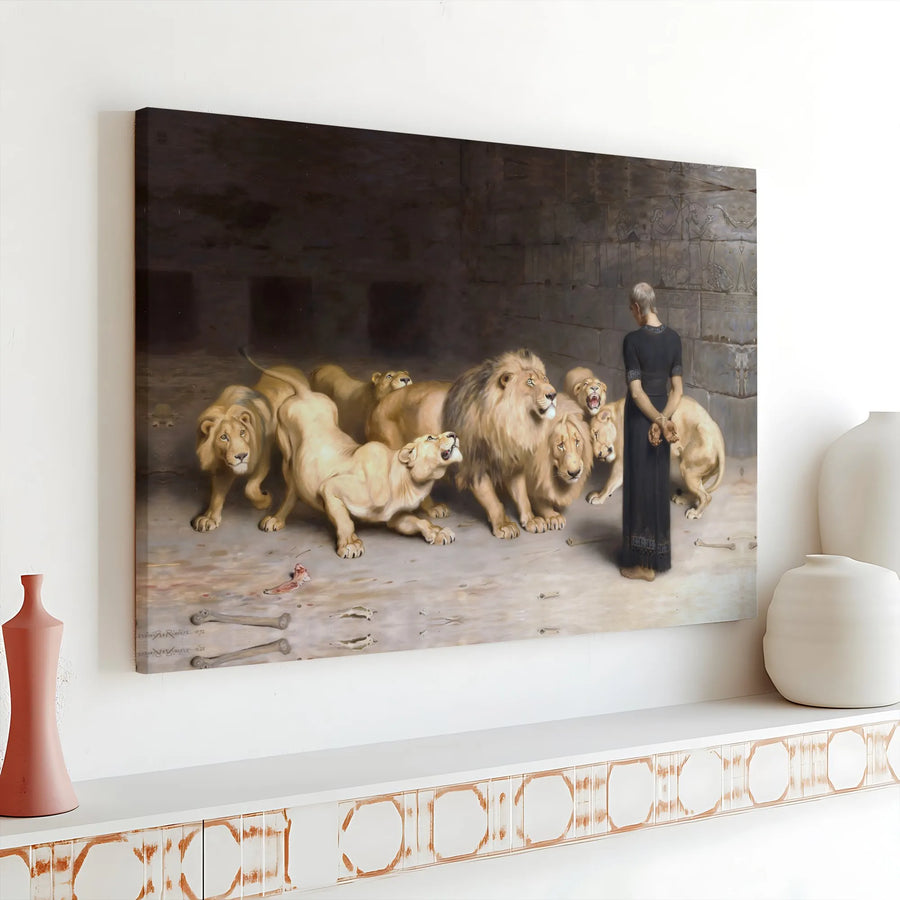 Daniel in the Lions Den Canvas Wall Art | Briton Riviere Reproduction Print | Premium Gallery Wrapped Canvas | Religious Home Decor & Christian Gift