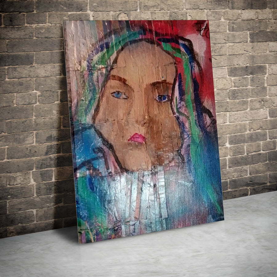 Abstract Woman Portrait Vertical Canvas | Colorful Expressive Female Face Painting | Premium Thick Gallery Wrap Canvas | Modern Home Decor Gift