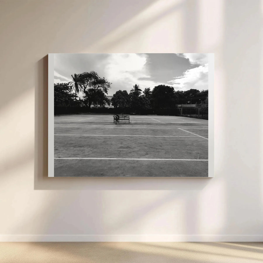 Vintage Tennis Court Canvas Wall Art | Serene Black & White Photo | Premium Gallery Wrap Canvas | Gift for Tennis Lover & Sports Fan