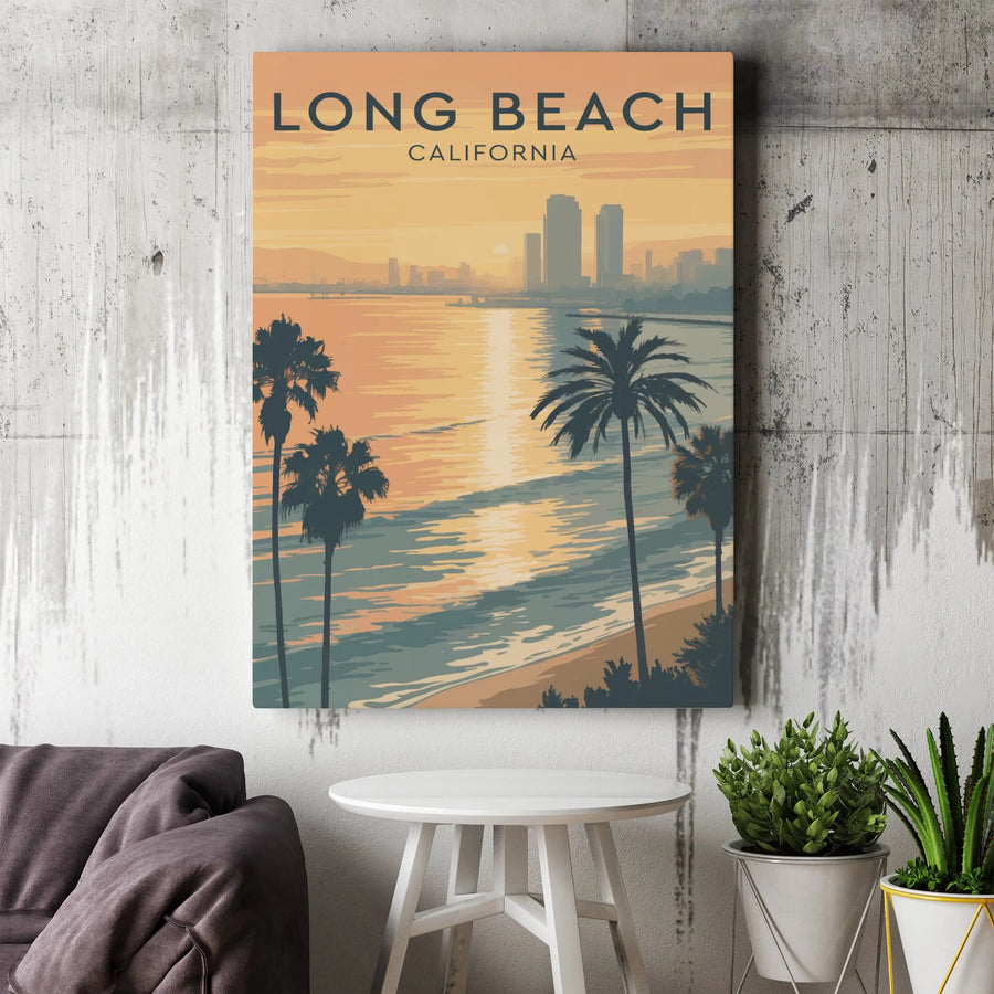 Long Beach California Canvas Wall Art | Vintage Travel Poster Style Print | Premium Frameless Canvas | Souvenir Home Decor Gift for Traveler