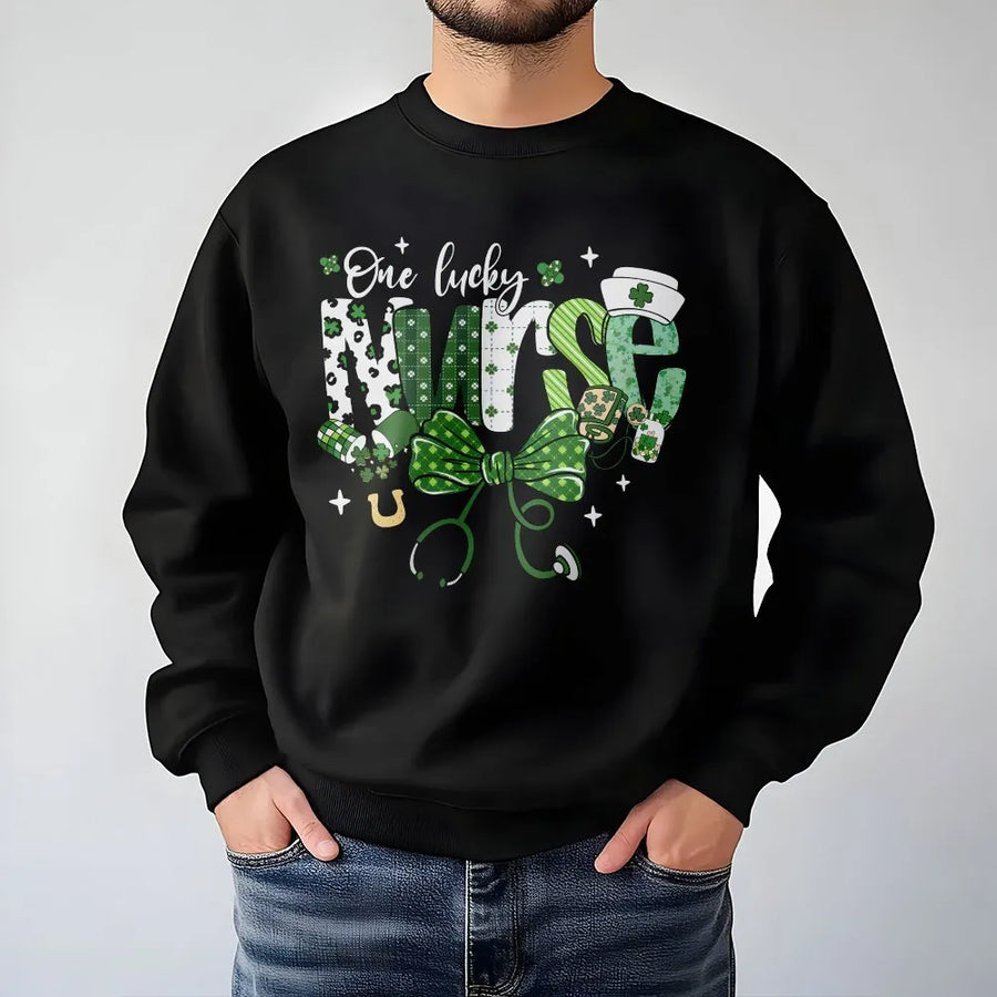 One Lucky Nurse Sweatshirt | St Patricks Day Clover Design | Premium Cotton-Poly Blend | Cute Nursing Student Graduation Gift Apparel