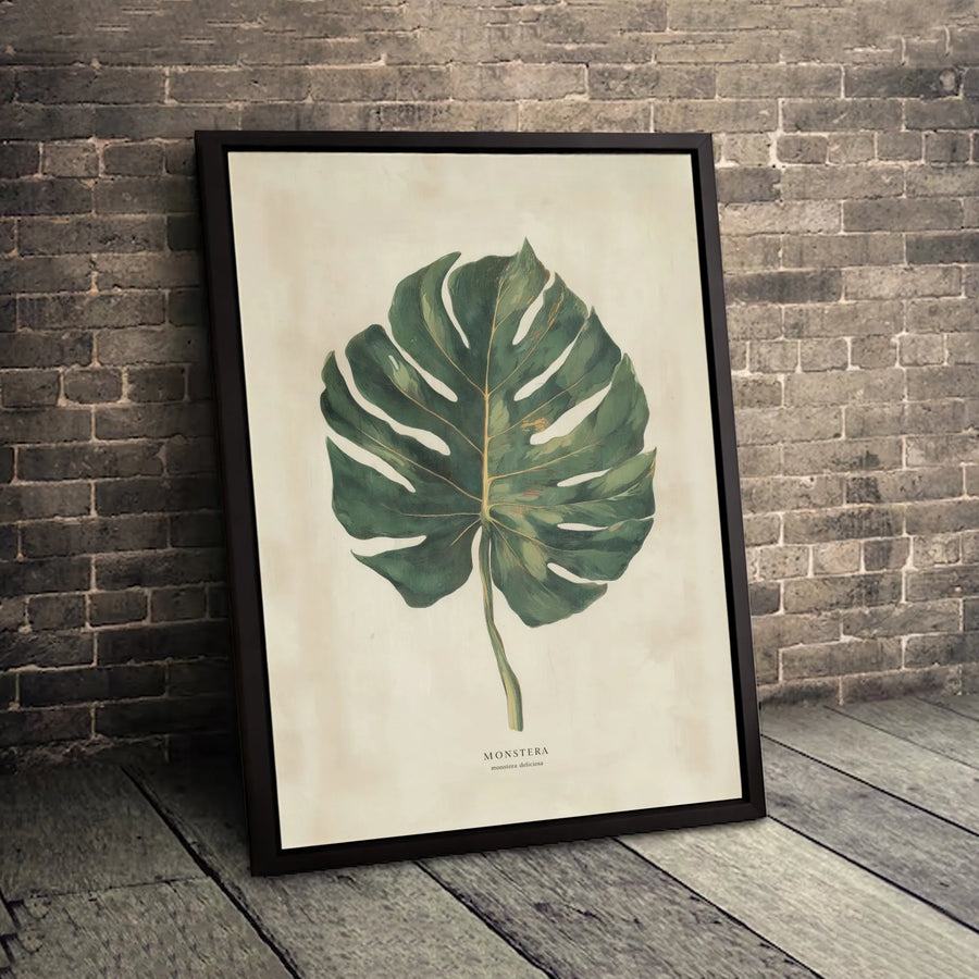 Monstera Deliciosa Canvas Art | Vintage Botanical Leaf Print | Gallery Quality 1.25 Inch Profile | Tropical Home Decor Wall Gift