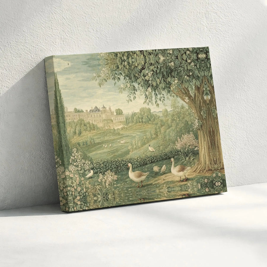 Vintage Landscape Canvas Print | European Chateau with Geese Art | Premium Gallery Wrapped 1.25" Profile | Classical Home Decor Gift