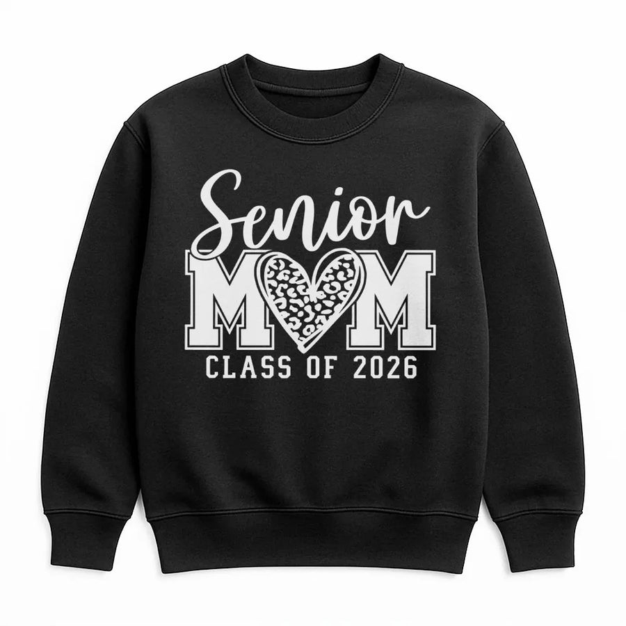 Senior Mom Class Of 2026 Sweatshirt | Leopard Print Heart Graphic | Premium Cotton Blend | Graduation Gift for Proud High School Graduation Mothers