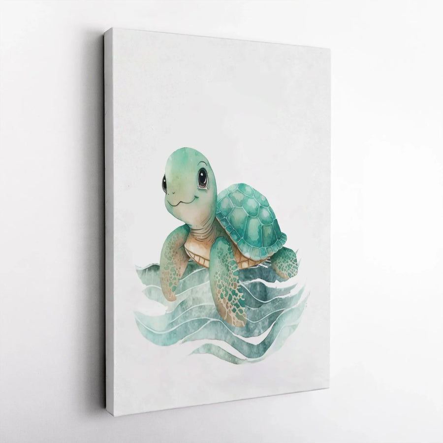 Baby Sea Turtle Wall Art | Watercolor Coastal Nursery Decor | 1.25 Inch Gallery Wrap Canvas | Premium Ocean Theme Gift for Kids