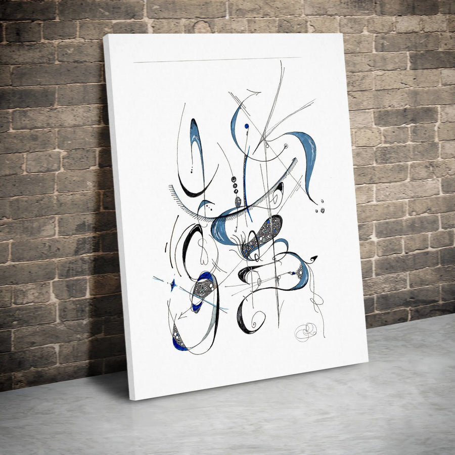 Modern Abstract Canvas Print | Minimalist Blue and Black Sketch Art | Thick Gallery Wrap Canvas | Premium Office & Home Decor Gift