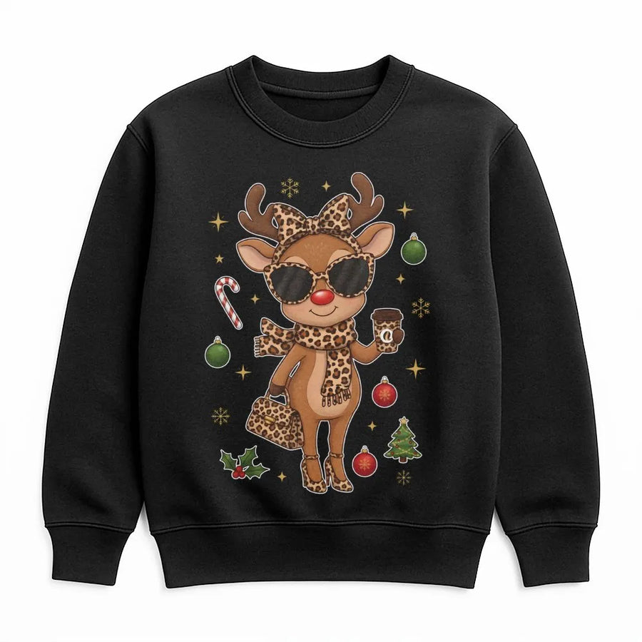 Boujee Reindeer Sweatshirt | Leopard Print Christmas Deer Design | Premium Cozy Unisex Pullover | Cute Holiday Gift for Women