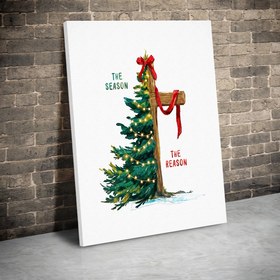 The Season The Reason Canvas Wall Art | Christian Christmas Cross and Tree Decor | Premium Fade-Resistant Print | Religious Holiday Gift for Home