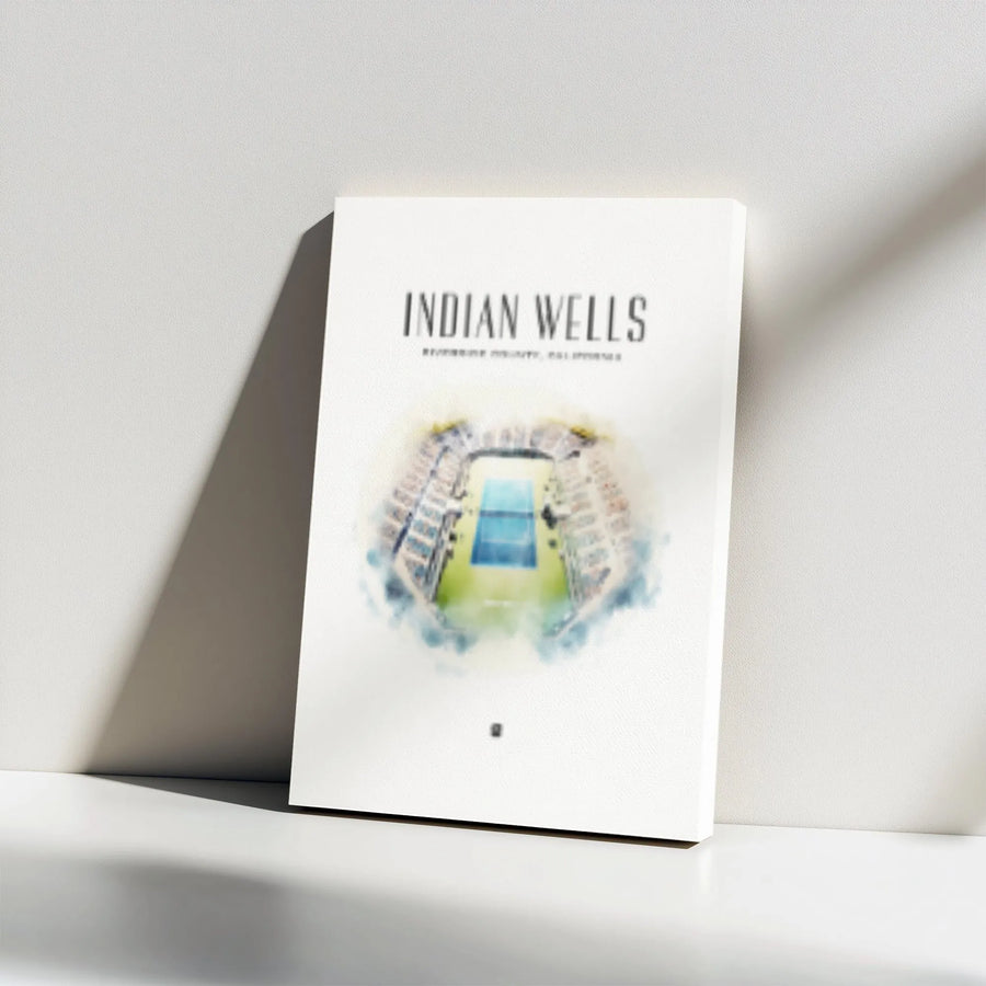 Indian Wells Tennis Stadium Canvas | Watercolor Sport Arena Print | 1.25-Inch Gallery Wrap | Premium Decor Gift for Tennis Fans