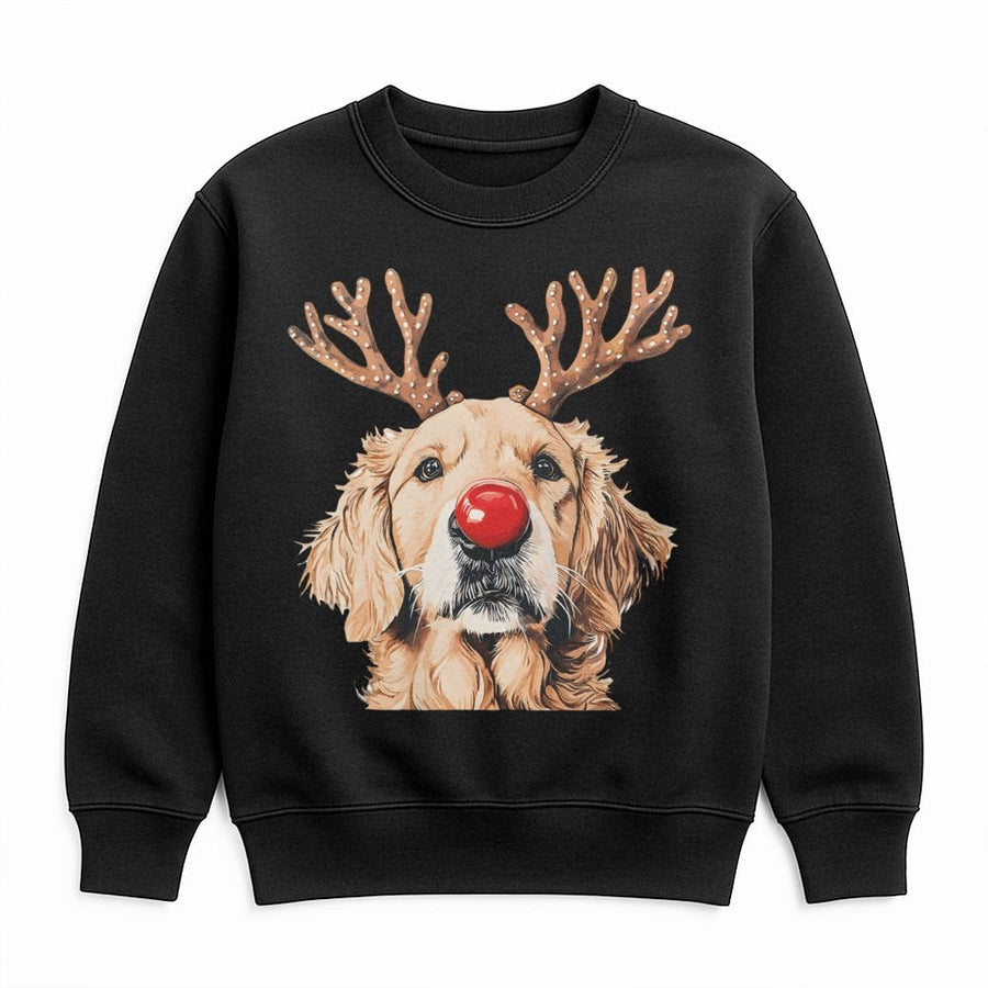 Christmas Golden Retriever Sweatshirt | Reindeer Antlers Red Nose Graphic | Soft Cotton Blend Unisex Pullover | Holiday Gift For Dog Mom