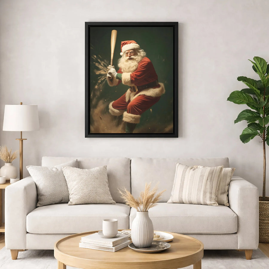 Santa Claus Baseball Canvas Print | Action Sports Holiday Wall Art | Premium Gallery-Quality Decor | Unique Christmas Gift for Sports Fans