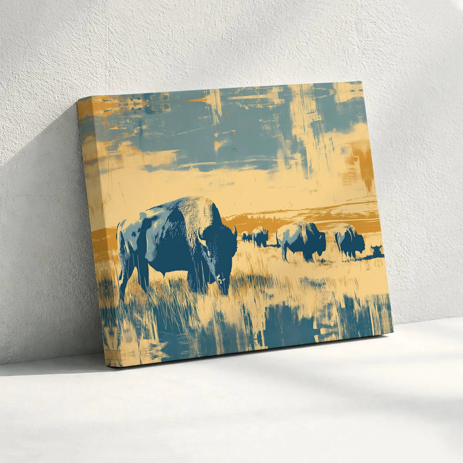 American Bison Canvas Art | Distressed Western Landscape Print | Premium 1.25" Thick Gallery Wrap | Wildlife Wall Decor for Home Office Gift
