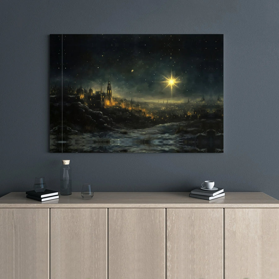 Star of Bethlehem Canvas Wall Art | Night Nativity Scene Decor | Premium Gallery Wrapped Print | Religious Christmas Home Gift