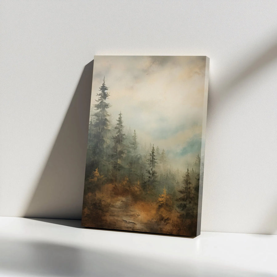 Misty Pine Forest Canvas Art | Moody Woodland Landscape Wall Decor | Gallery Wrapped Premium Print | Nature-Inspired Gift for Home or Office