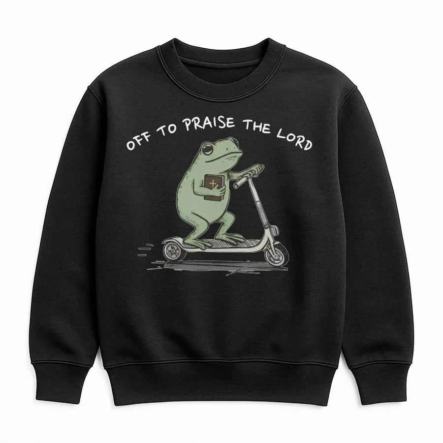 Funny Frog Praise The Lord Sweatshirt | Religious Faith Graphic Sweater | Premium Cotton Blend Crewneck | Christian Gift for Bible Study Lovers