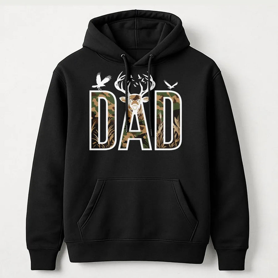 Hunter Dad Hoodie | Camo Deer Antler Graphic | Premium Cotton Blend | Best Hunting Gift for Him, Father's Day 2026 or Birthday Present