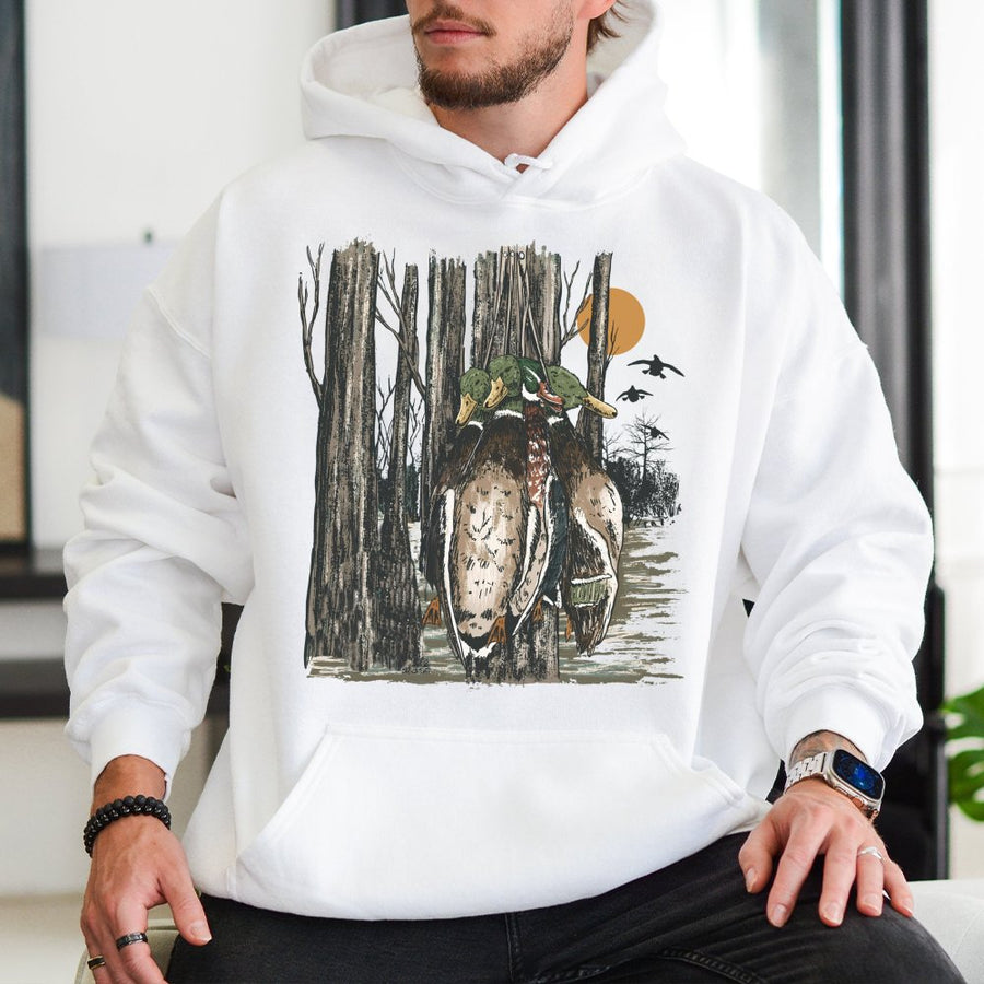 Mallard Duck Hunting Hoodie | Vintage Waterfowl Marsh Art | Premium Cotton Blend | Gift For Duck Hunters And Outdoorsmen