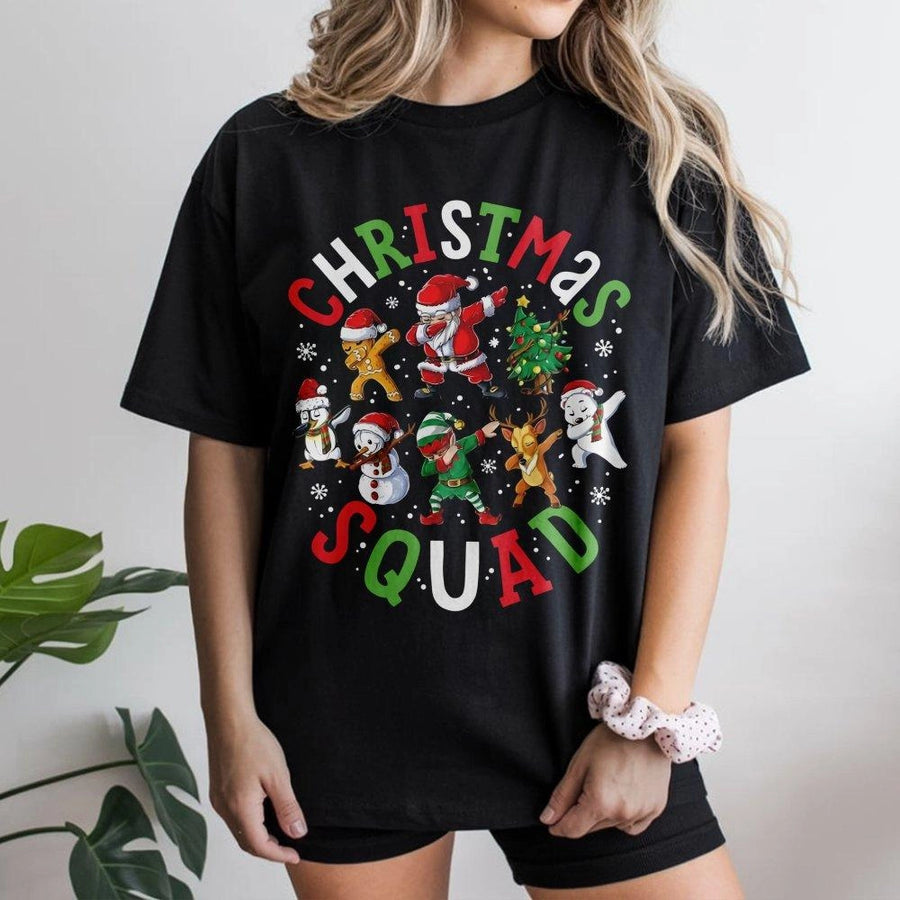 Christmas Squad T-Shirt | Dabbing Santa Elf Graphic Print | Premium Soft Cotton Unisex Tee | Fun Holiday Gift For Family Matching Outfits