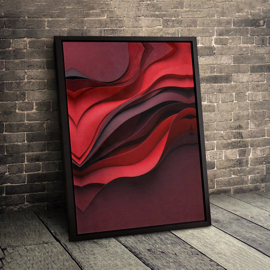 Abstract Red Canvas Wall Art | Wavy Layered Minimalist Decor | Premium Fade-Resistant Gallery Wrap | Modern Home Office Statement Piece