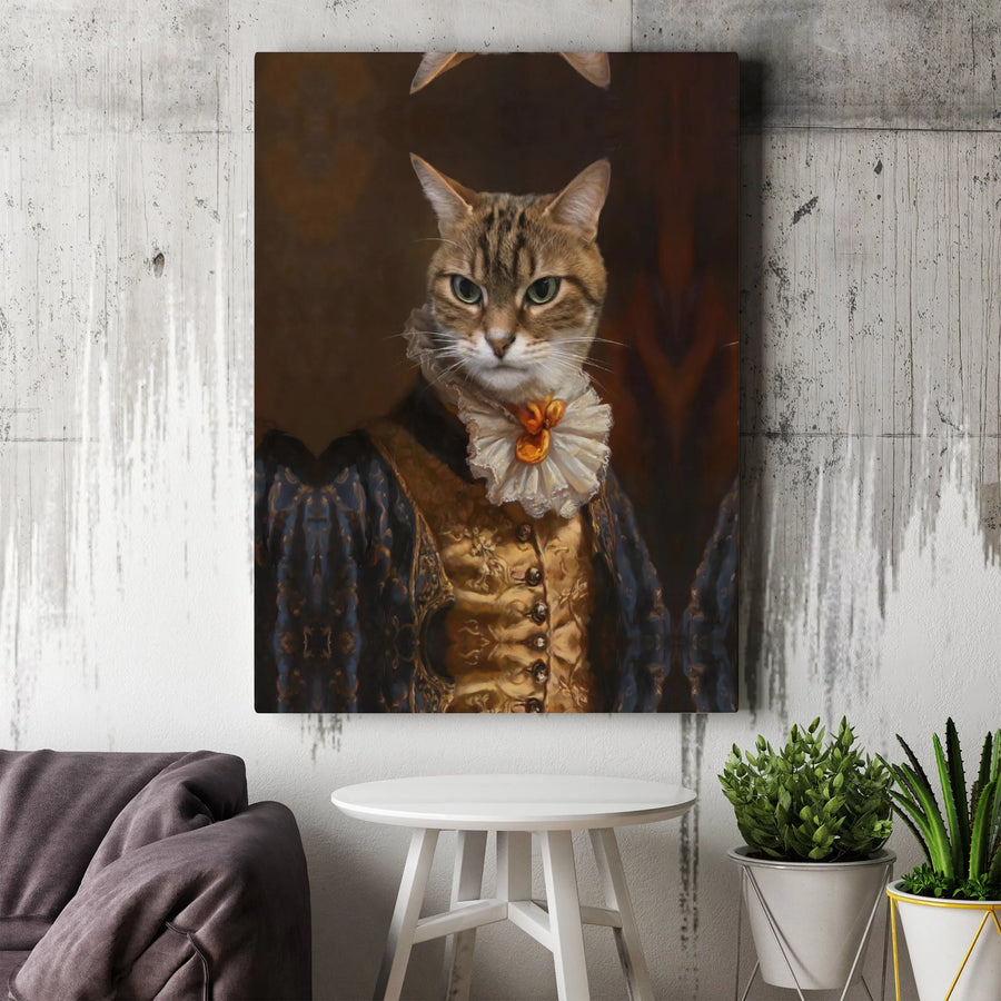 Regal Tabby Cat Canvas | Renaissance Royal Pet Portrait | Premium 1.25-inch Gallery Wrap | Unique Gift for Cat Lovers & Art Collectors