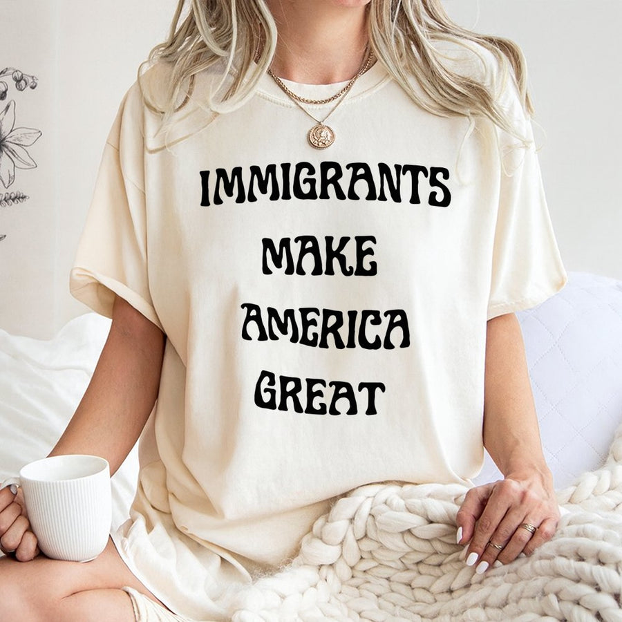 Immigrants Make America Great T-Shirt | Retro Typography Graphic Tee | 100% Premium Cotton | Social Justice Statement Gift for Activists