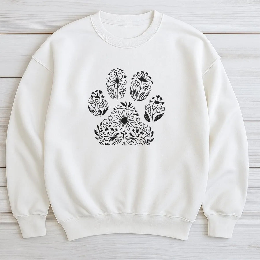 Floral Paw Print Sweatshirt | Botanical Dog Paw Graphic | Soft Cozy Crewneck | Gift for Dog Lover Pet Mom