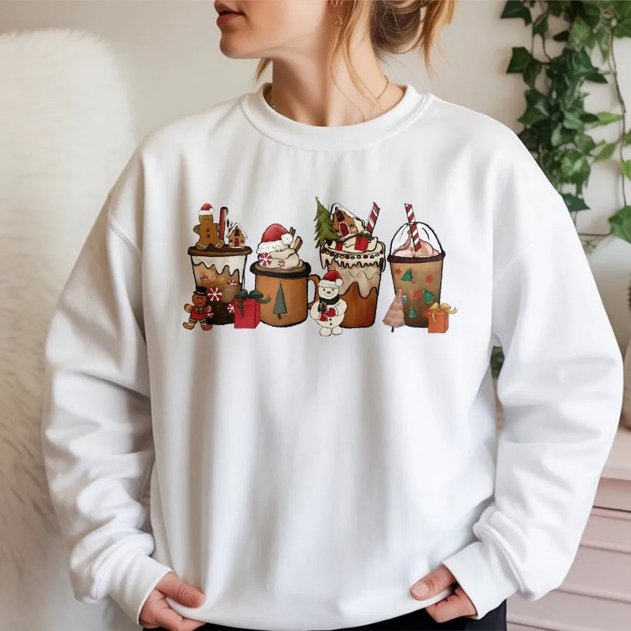Christmas Coffee Sweatshirt | Gingerbread Latte Graphic Print | Premium Cotton Blend | Cozy Holiday Gift for Coffee Lovers