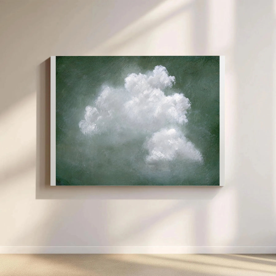 Cloud Painting Canvas Print | Vintage Sage Green Sky Art | Premium Gallery Wrapped Canvas | Modern Farmhouse Bedroom Decor