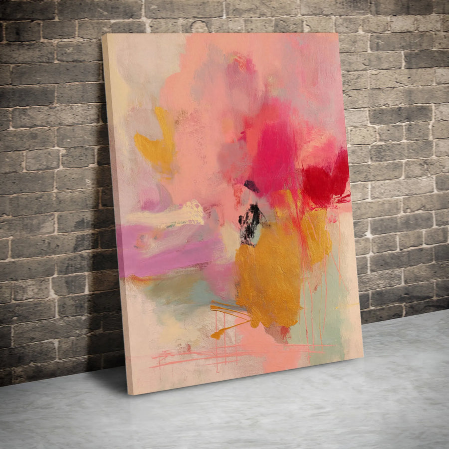 Pink Gold Abstract Canvas Wall Art | Modern Contemporary Brushstroke Decor | Gallery-Wrapped Premium Print | Sophisticated Home Interior Gift